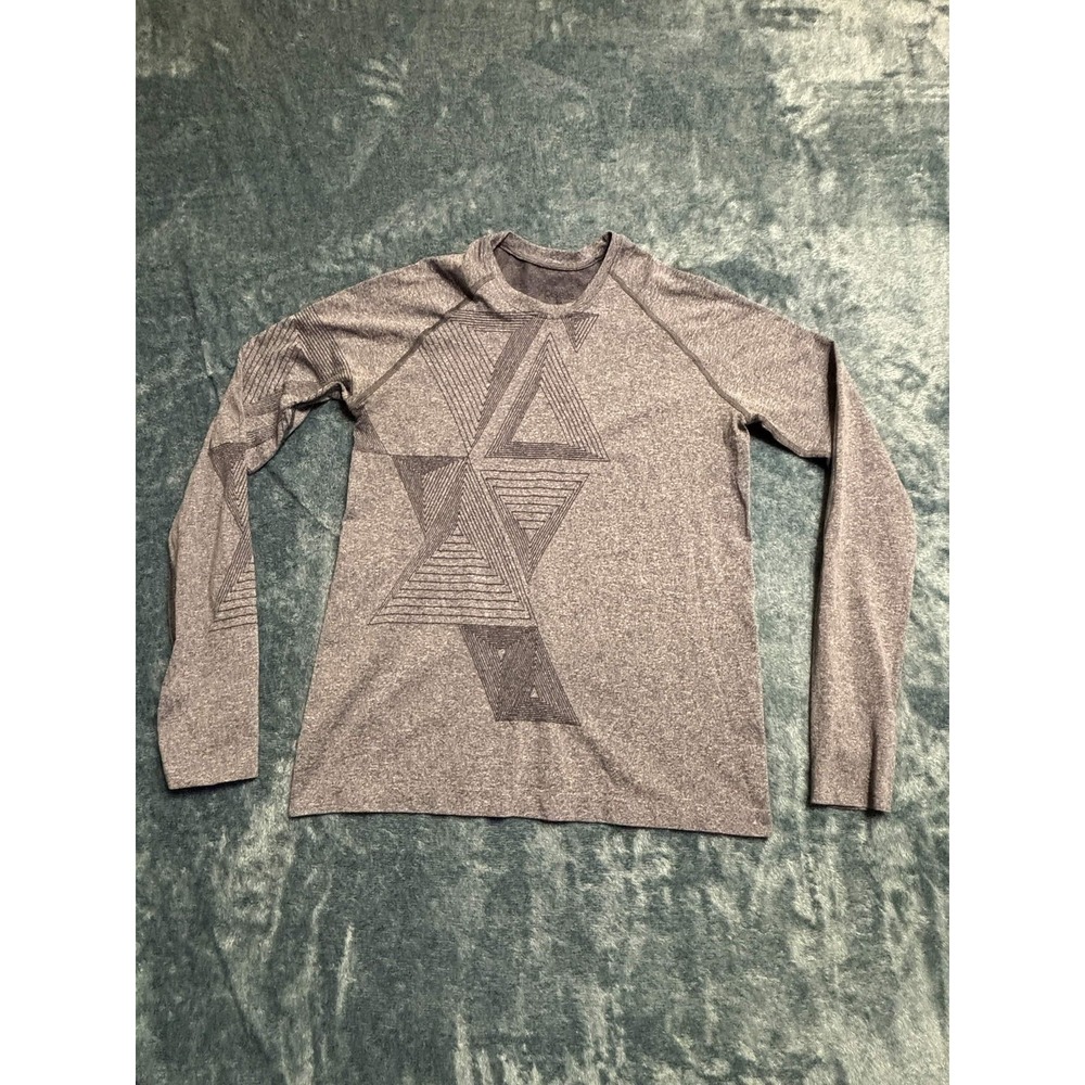 Oiselle Women's Large Heather Grey Long Sleeve Active Shirt Thumbholes Graphic